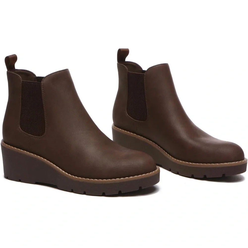 Athlefit Women's Chelsea Wedge Boots Elastic Platform Wedge Ankle Booties - Picture 6 of 7